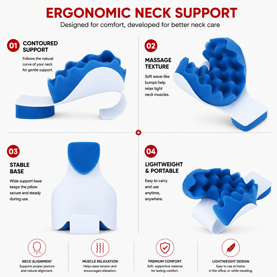 Premium Neck Support Pillow Cervical Relaxer Ergonomic Neck Cushion Shoulder Stretch Pillow Portable Home Office Travel Daily Comfort Support