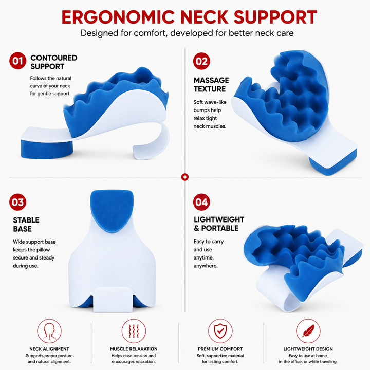Premium Neck Support Pillow Cervical Relaxer Ergonomic Neck Cushion Shoulder Stretch Pillow Portable Home Office Travel Daily Comfort Support