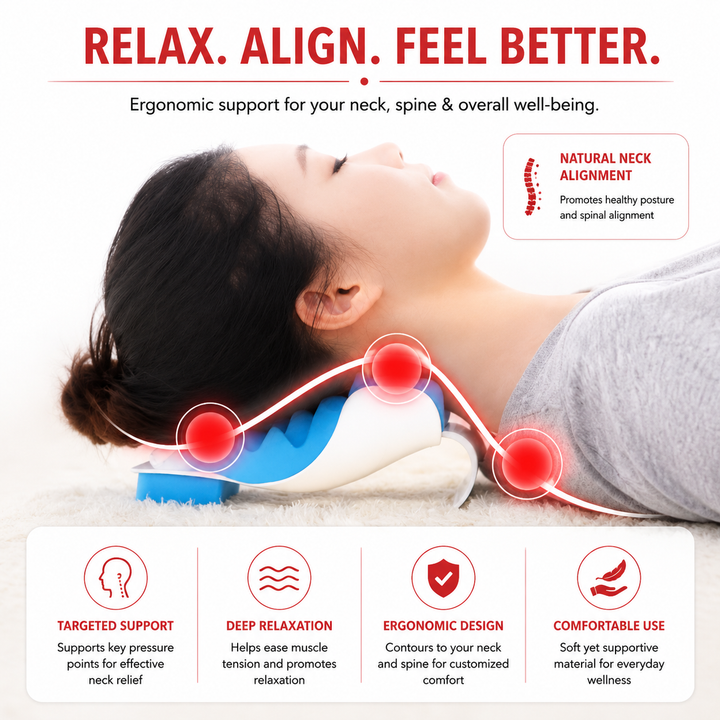 Premium Neck Support Pillow Cervical Relaxer Ergonomic Neck Cushion Shoulder Stretch Pillow Portable Home Office Travel Daily Comfort Support