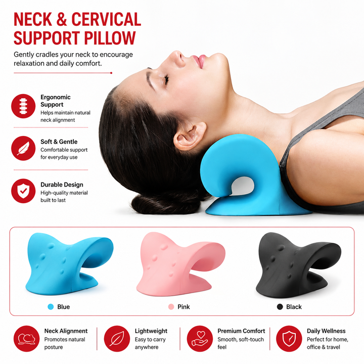 Premium Neck Support Pillow Cervical Relaxer Ergonomic Neck Cushion Shoulder Stretch Pillow Portable Home Office Travel Daily Comfort Support