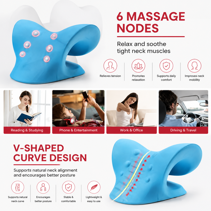 Premium Neck Support Pillow Cervical Relaxer Ergonomic Neck Cushion Shoulder Stretch Pillow Portable Home Office Travel Daily Comfort Support