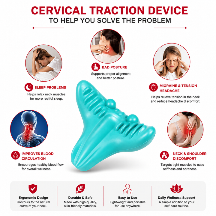 Premium Neck Support Pillow Cervical Spine Alignment Shoulder Traction Relaxer Chiropractic Style Neck Stretcher Pain Relief Posture Support Cushion Portable