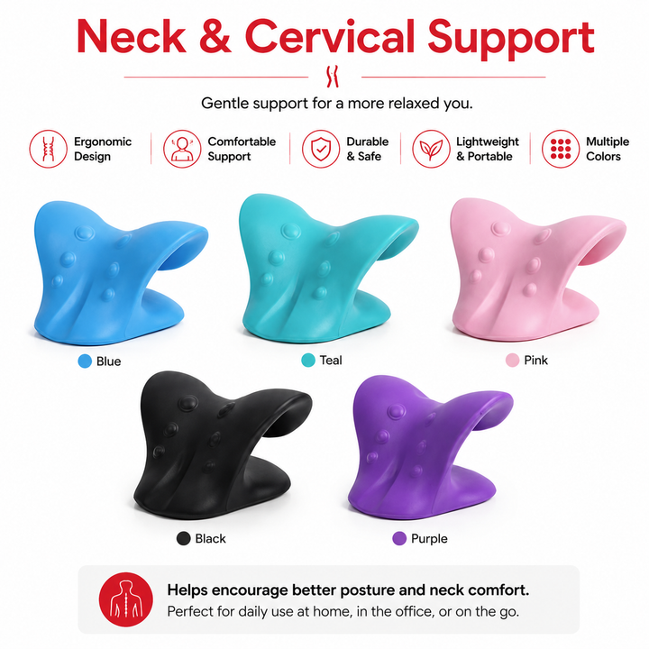 Premium Neck Support Pillow Cervical Spine Alignment Shoulder Traction Relaxer Chiropractic Style Neck Stretcher Pain Relief Posture Support Cushion Portable