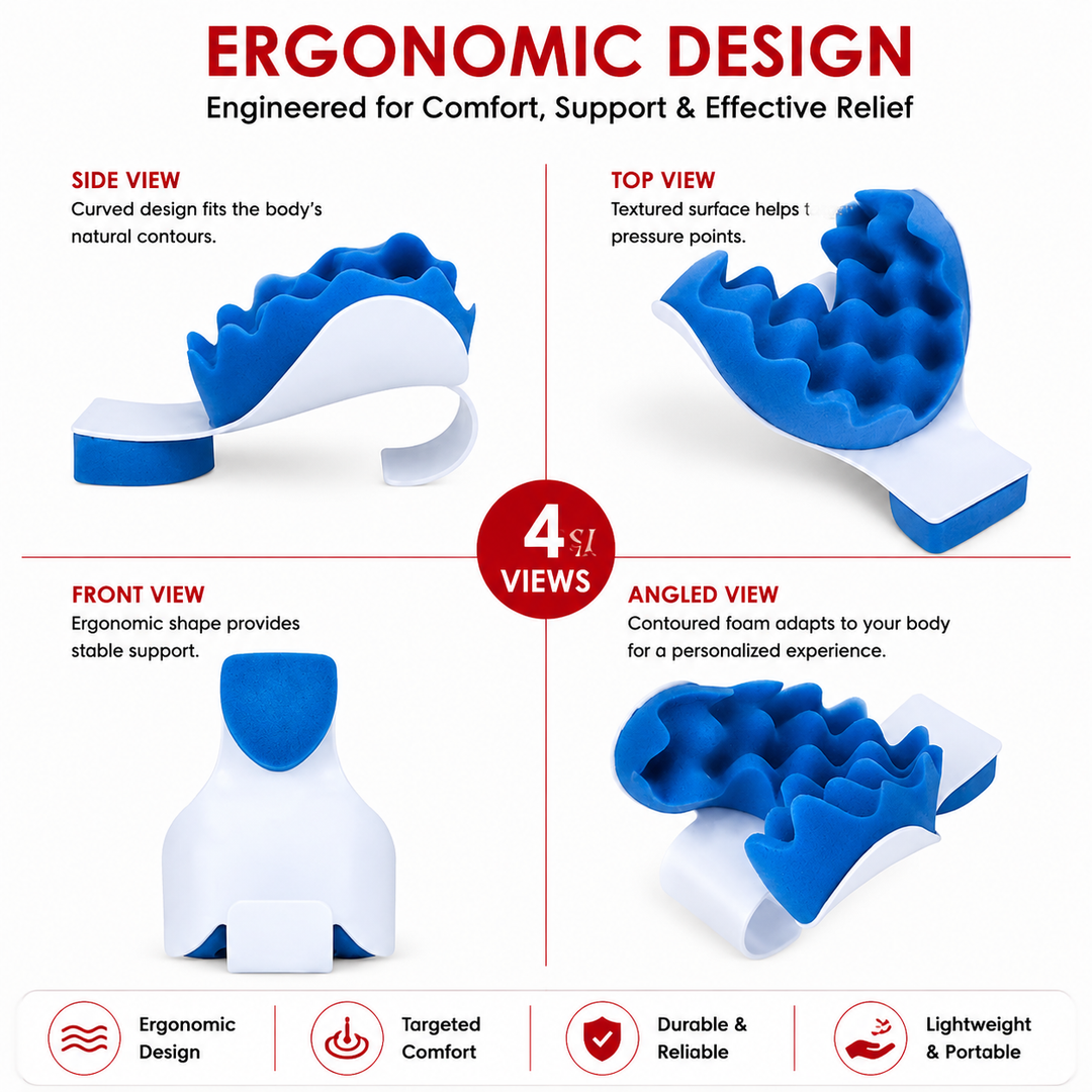 Premium Neck Support Pillow Cervical Spine Alignment Shoulder Traction Relaxer Chiropractic Style Neck Stretcher Pain Relief Posture Support Cushion Portable
