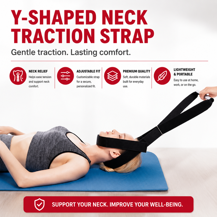 Premium Neck Traction Belt Adjustable Y Shaped Neck Support Brace Neoprene Cervical Support Strap Portable Home Office Travel Daily Use Comfort Fit