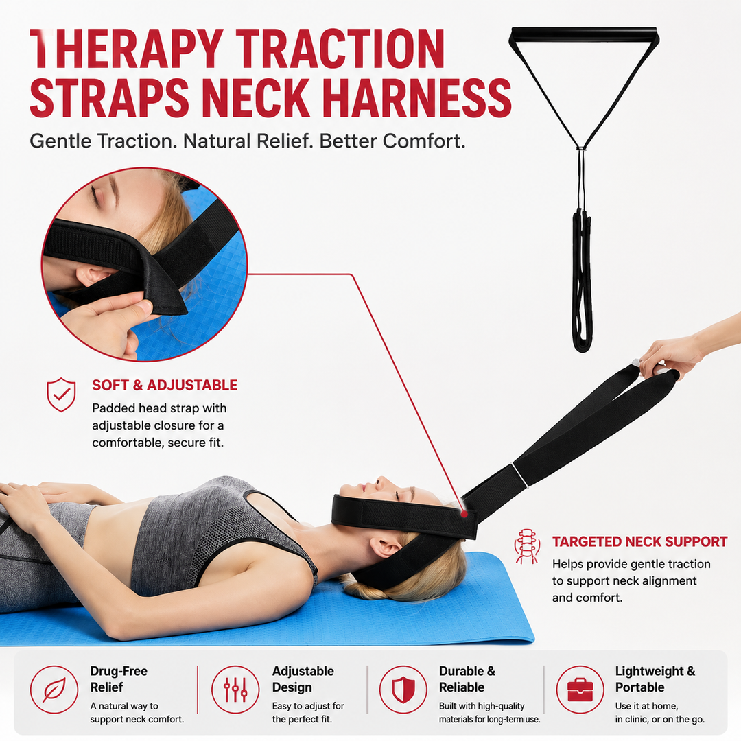 Premium Neck Traction Belt Adjustable Y Shaped Neck Support Brace Neoprene Cervical Support Strap Portable Home Office Travel Daily Use Comfort Fit