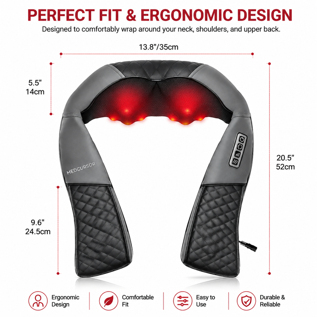 Premium Neck and Shoulder Massager Shiatsu Deep Tissue Massage with Heat Therapy 8 Node Electric Kneading Back Neck Shoulder Relief Home Car Use Portable