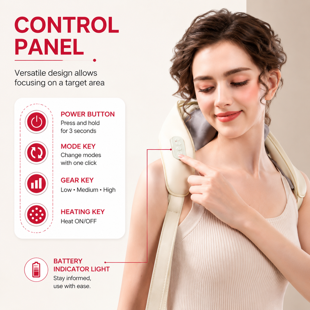 Premium Neck and Shoulder Massager with Heat Shiatsu Deep Tissue Kneading Rechargeable Wireless Massage Shawl Back Neck Pain Relief Portable Home Office Travel Use