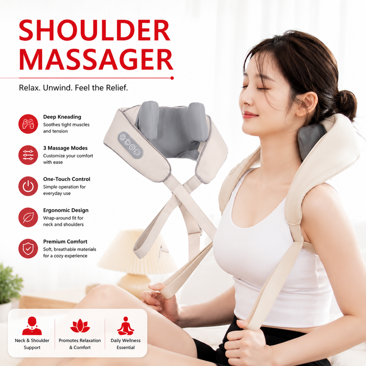 Premium Neck and Shoulder Massager with Heat Shiatsu Deep Tissue Kneading Rechargeable Wireless Massage Shawl Back Neck Pain Relief Portable Home Office Travel Use