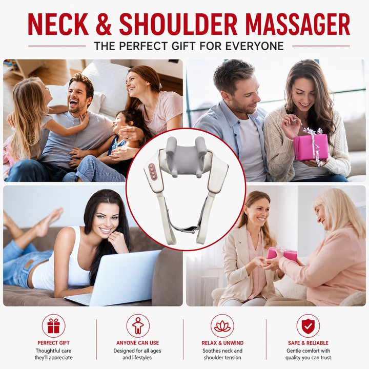 Premium Neck and Shoulder Massager with Heat Shiatsu Kneading Electric Massage Shawl Rechargeable for Back Neck Arms Gym Work Daily Use Comfort