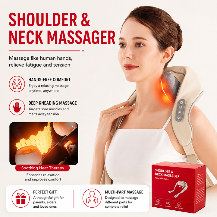Premium Neck and Shoulder Massager with Heat Shiatsu Kneading Electric Massage Shawl Rechargeable for Back Neck Arms Gym Work Daily Use Comfort