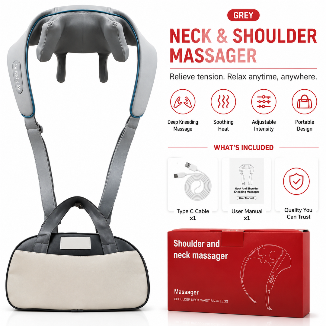 Premium Neck and Shoulder Massager with Heat Shiatsu Kneading Electric Massage Shawl Rechargeable for Back Neck Arms Gym Work Daily Use Comfort