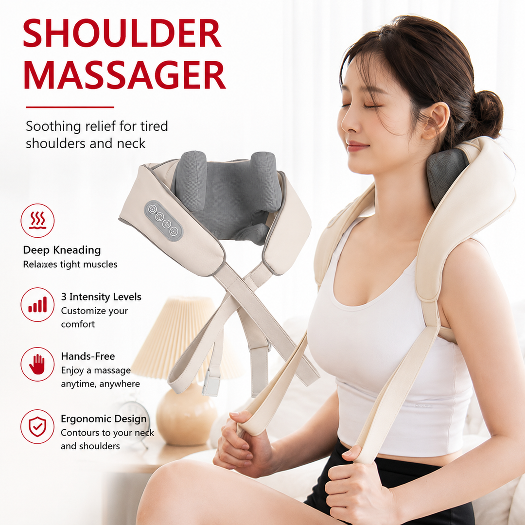 Premium Neck and Shoulder Massager with Heat Shiatsu Kneading Electric Massage Shawl Rechargeable for Back Neck Arms Gym Work Daily Use Comfort