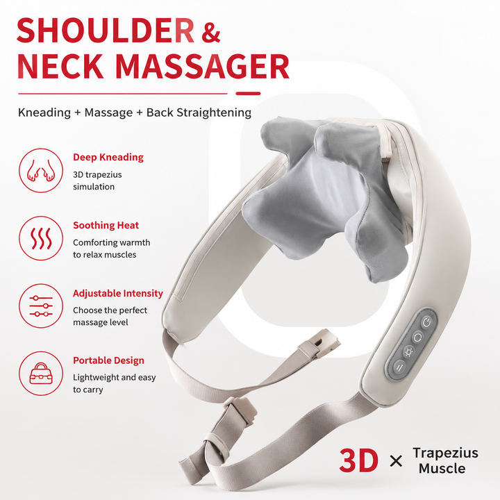 Premium Neck and Shoulder Massager with Heat Shiatsu Kneading Electric Massage Shawl Rechargeable for Back Neck Arms Gym Work Daily Use Comfort