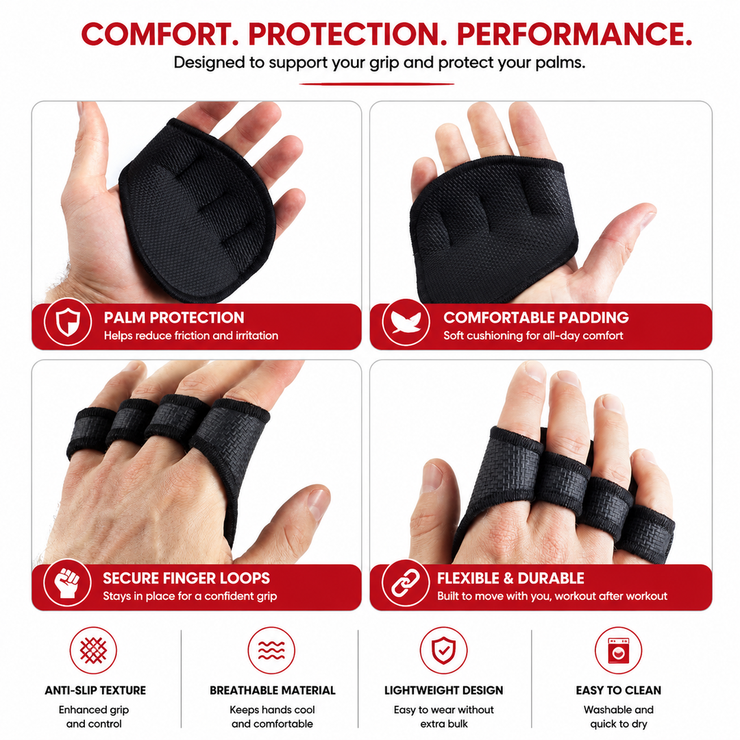 Premium Neoprene Grip Pads Weightlifting Lifting Grips Anti Slip Gym Hand Pads Powerlifting Calisthenics Fitness Training Grip Support Pads Pair