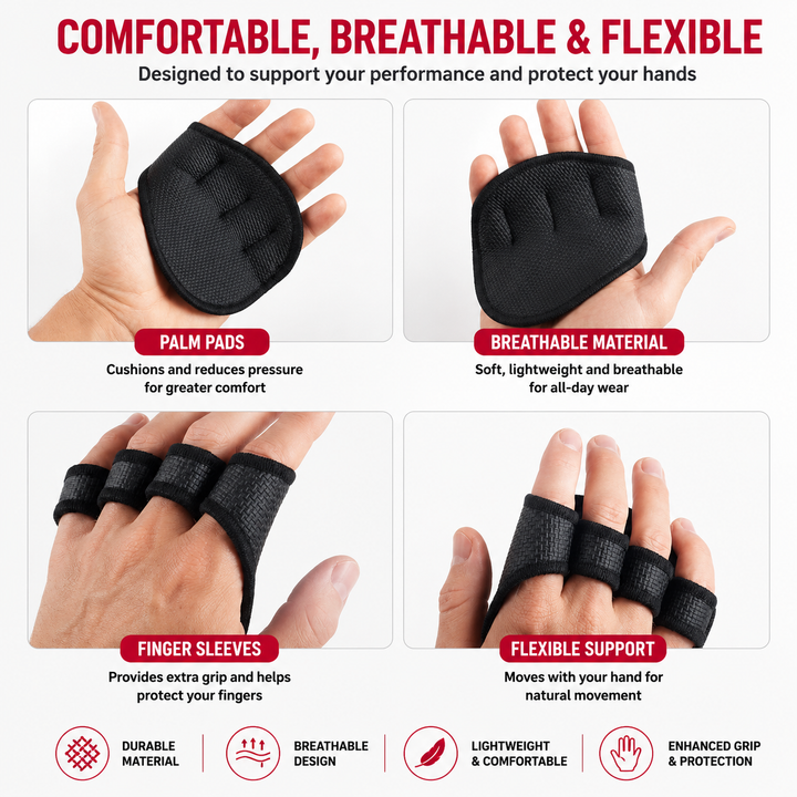 Premium Neoprene Grip Pads Weightlifting Powerlifting Anti-Slip Hand Grips Gym Training Calisthenics Fitness Workout Grip Support Gloves Men Women