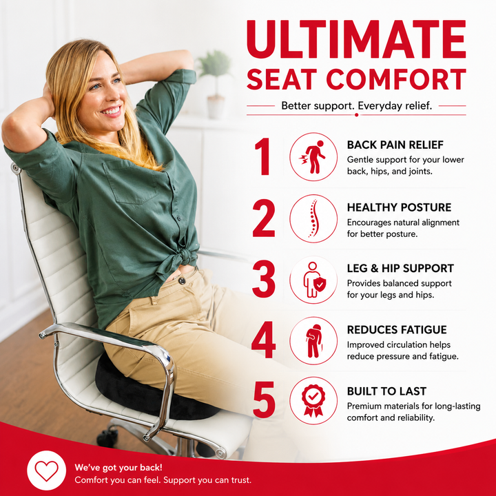 Premium Non-Slip Gel Memory Foam Cushion Ergonomic Coccyx Seat Support Office Chair Car Seat Long Sitting Pressure Relief Comfort Cushion