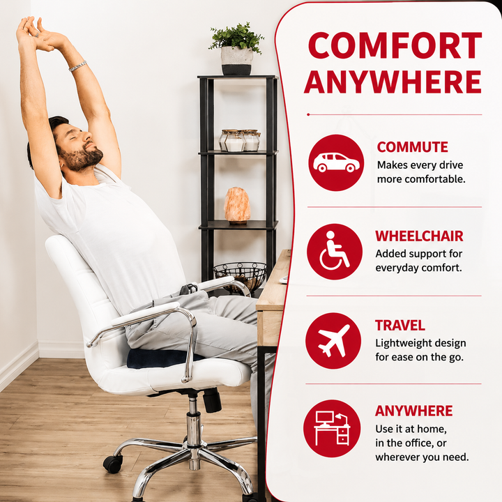 Premium Non-Slip Gel Memory Foam Cushion Ergonomic Coccyx Seat Support Office Chair Car Seat Long Sitting Pressure Relief Comfort Cushion