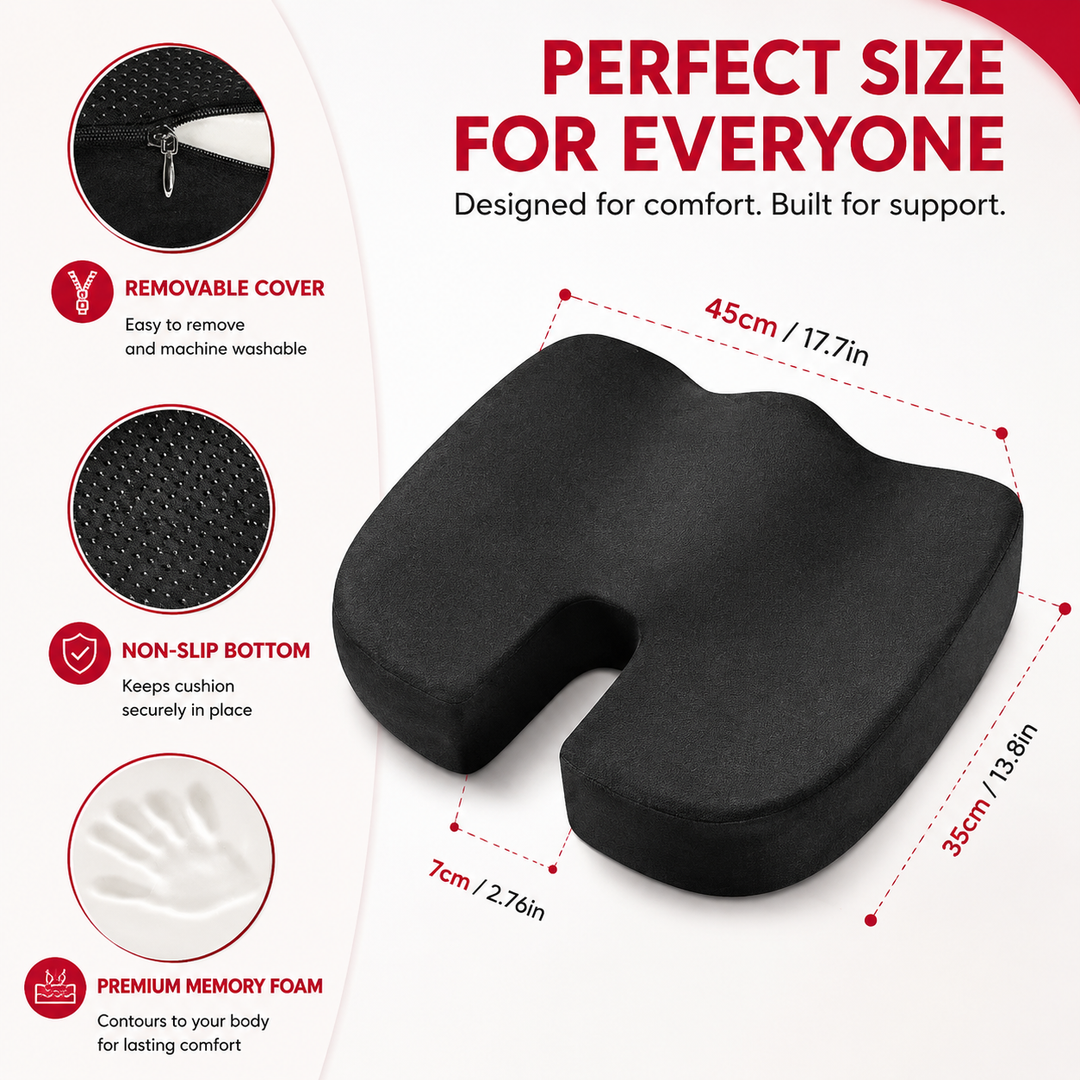 Premium Non-Slip Gel Memory Foam Cushion Ergonomic Coccyx Seat Support Office Chair Car Seat Long Sitting Pressure Relief Comfort Cushion