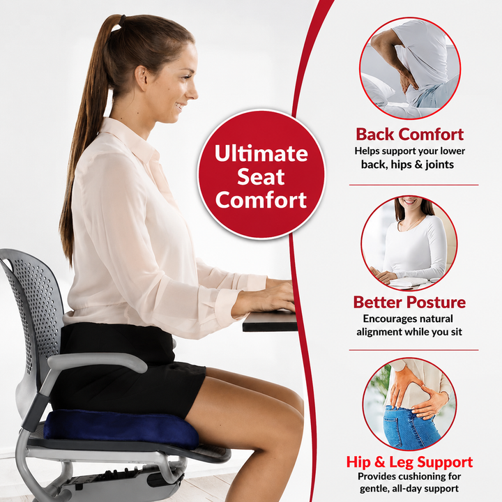 Premium Non-Slip Gel Memory Foam Cushion Ergonomic Coccyx Seat Support Office Chair Car Seat Long Sitting Pressure Relief Comfort Cushion