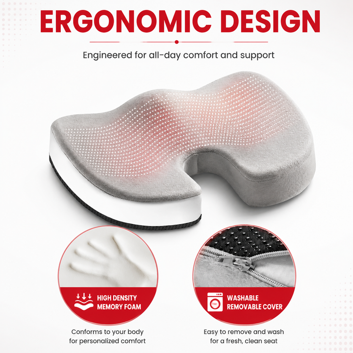 Premium Non-Slip Gel Memory Foam Cushion Ergonomic Coccyx Seat Support Office Chair Car Seat Long Sitting Pressure Relief Comfort Cushion