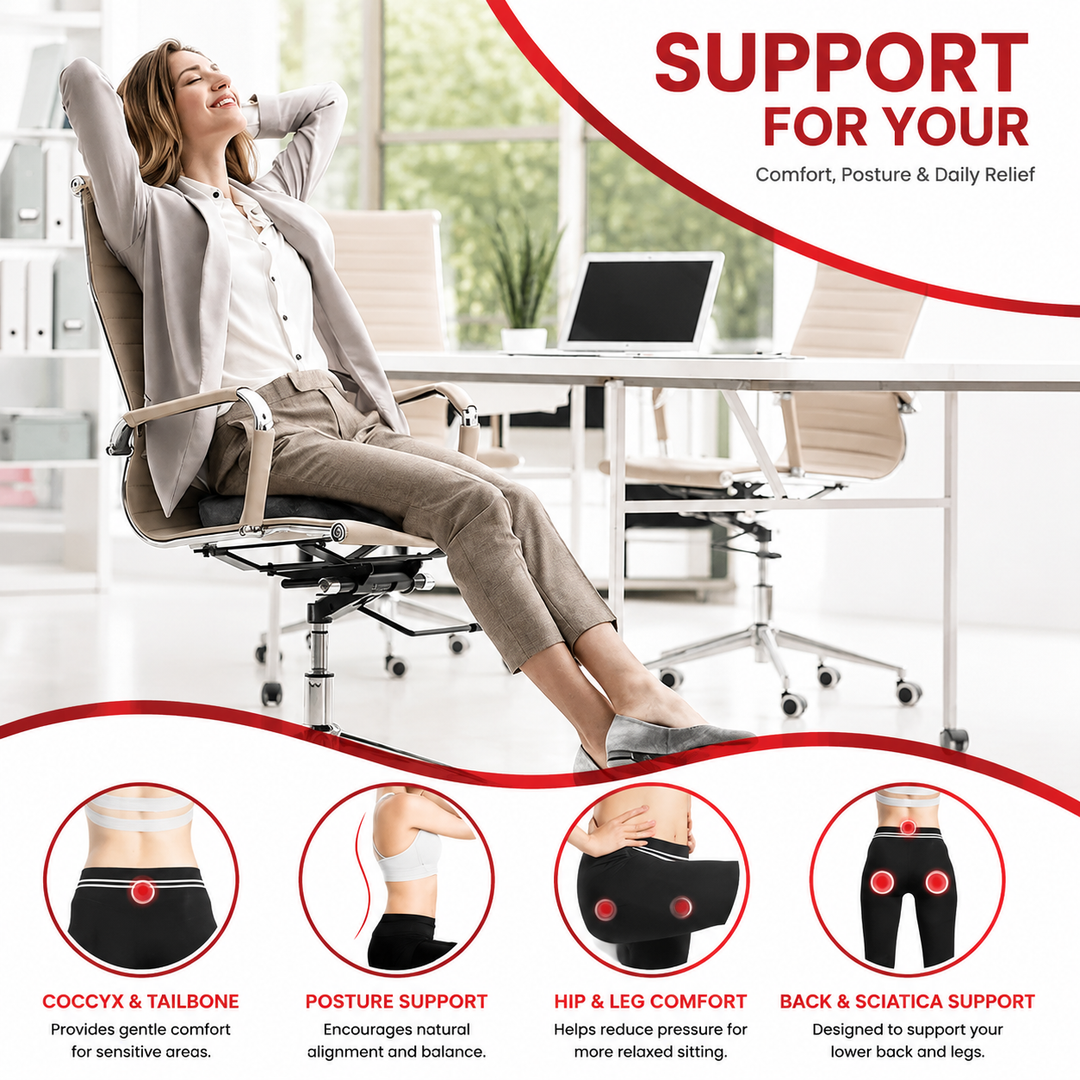 Premium Non-Slip Gel Memory Foam Cushion Ergonomic Coccyx Seat Support Office Chair Car Seat Long Sitting Pressure Relief Comfort Cushion
