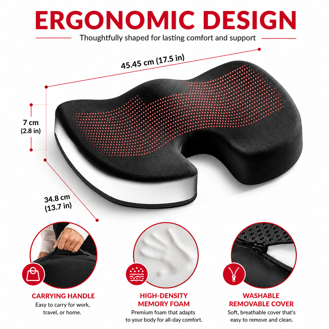 Premium Non-Slip Gel &amp; Memory Foam Cushion Ergonomic Coccyx Support Cushion Office Chair Car Seat Long Sitting Comfort Pressure Relief Seat Pad