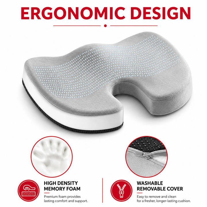 Premium Non-Slip Gel &amp; Memory Foam Cushion Ergonomic Coccyx Support Cushion Office Chair Car Seat Long Sitting Comfort Pressure Relief Seat Pad