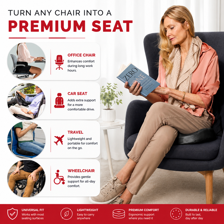 Premium Non-Slip Gel &amp; Memory Foam Cushion Ergonomic Coccyx Support Cushion Office Chair Car Seat Long Sitting Comfort Pressure Relief Seat Pad