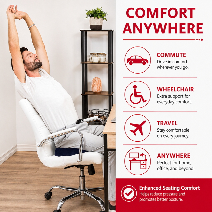 Premium Non-Slip Gel &amp; Memory Foam Cushion Ergonomic Coccyx Support Cushion Office Chair Car Seat Long Sitting Comfort Pressure Relief Seat Pad