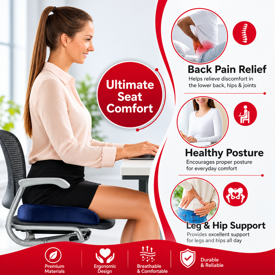 Premium Non-Slip Gel &amp; Memory Foam Cushion Ergonomic Coccyx Support Cushion Office Chair Car Seat Long Sitting Comfort Pressure Relief Seat Pad