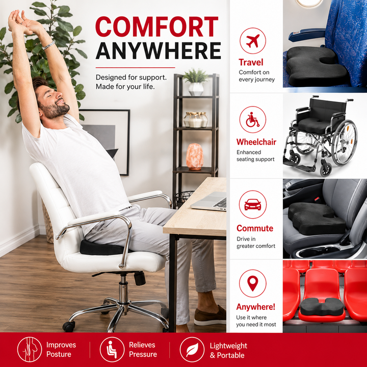 Premium Non-Slip Gel &amp; Memory Foam Cushion Ergonomic Coccyx Support Cushion Office Chair Car Seat Long Sitting Comfort Pressure Relief Seat Pad