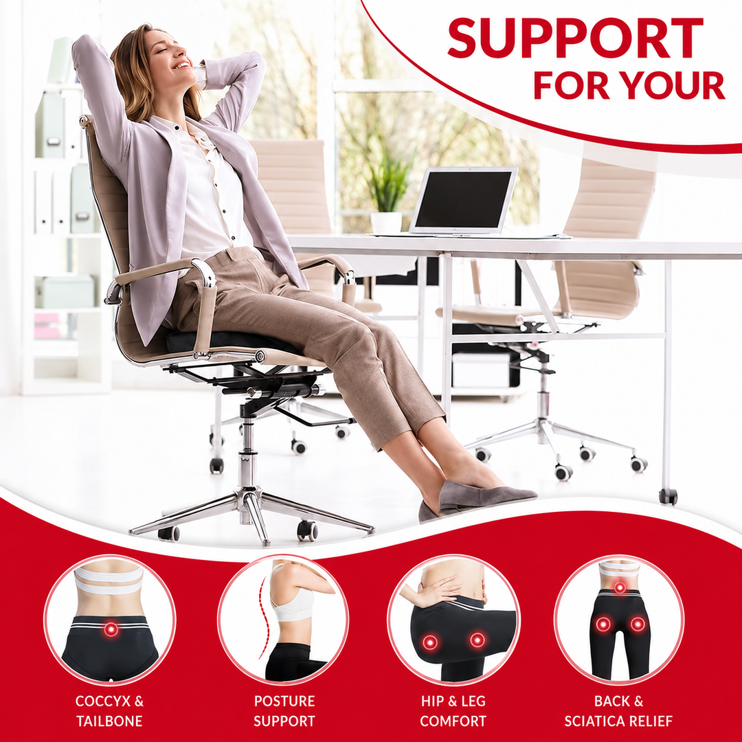 Premium Non-Slip Gel &amp; Memory Foam Cushion Ergonomic Coccyx Support Cushion Office Chair Car Seat Long Sitting Comfort Pressure Relief Seat Pad