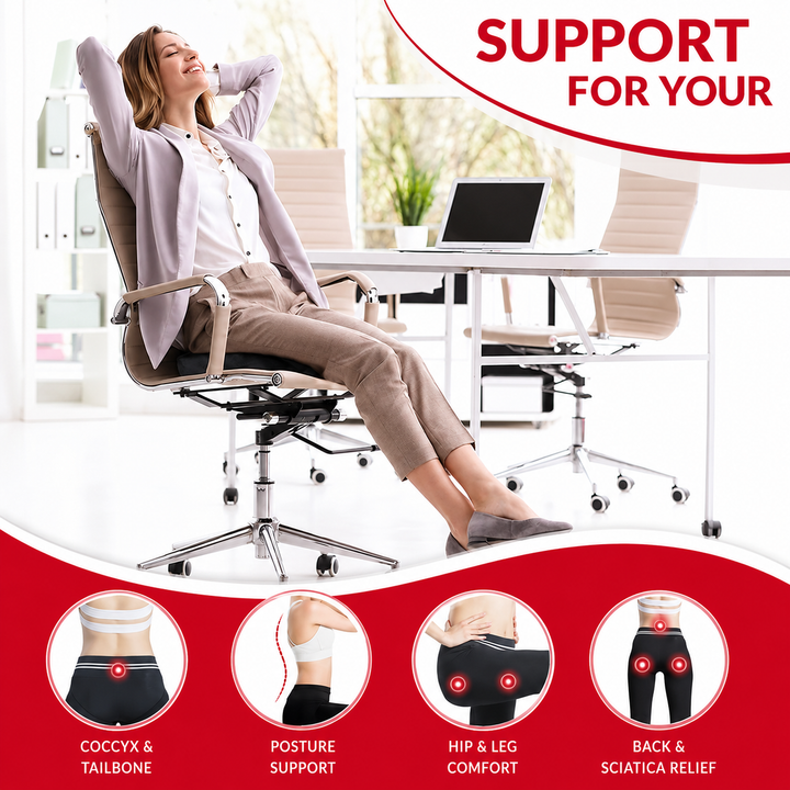 Premium Non-Slip Gel &amp; Memory Foam Cushion Ergonomic Coccyx Support Cushion Office Chair Car Seat Long Sitting Comfort Pressure Relief Seat Pad