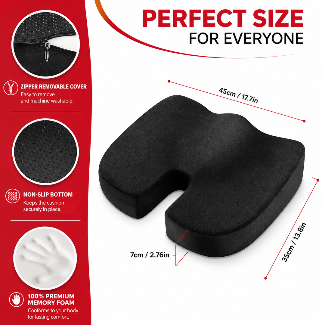 Premium Non-Slip Gel &amp; Memory Foam Cushion Ergonomic Coccyx Support Cushion Office Chair Car Seat Long Sitting Comfort Pressure Relief Seat Pad