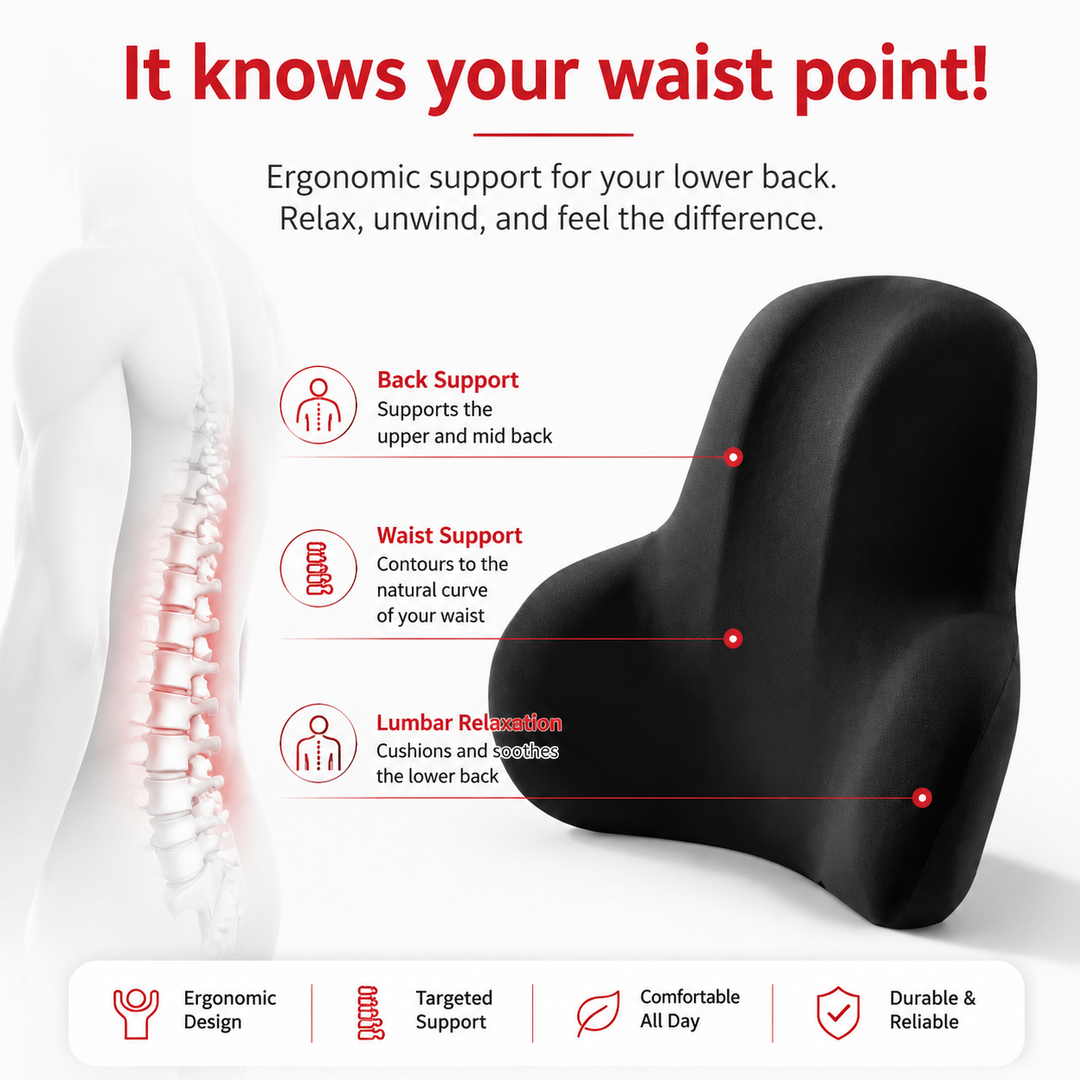 Premium Office Chair Cushion Memory Foam Seat Cushion with Lumbar Support Back Pain Relief Ergonomic Desk Chair Home Office Sitting Comfort Pad