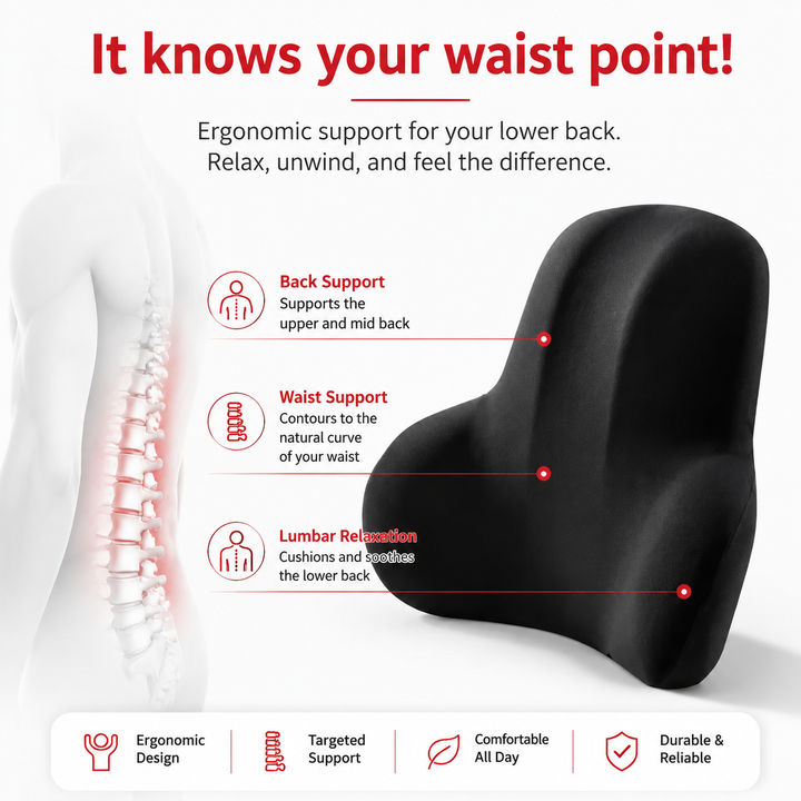 Premium Office Chair Cushion Memory Foam Seat Cushion with Lumbar Support Back Pain Relief Ergonomic Desk Chair Home Office Sitting Comfort Pad