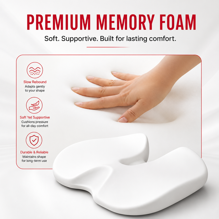Premium Orthopedic Memory Foam Cushion Non Slip Tailbone Sciatica Seat Cushion Back Support Pressure Relief Chair Car Prostate Comfort Pad