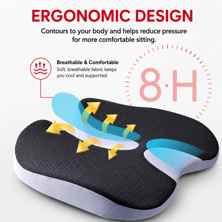 Premium Orthopedic Memory Foam Cushion Non Slip Tailbone Sciatica Seat Cushion Back Support Pressure Relief Chair Car Prostate Comfort Pad