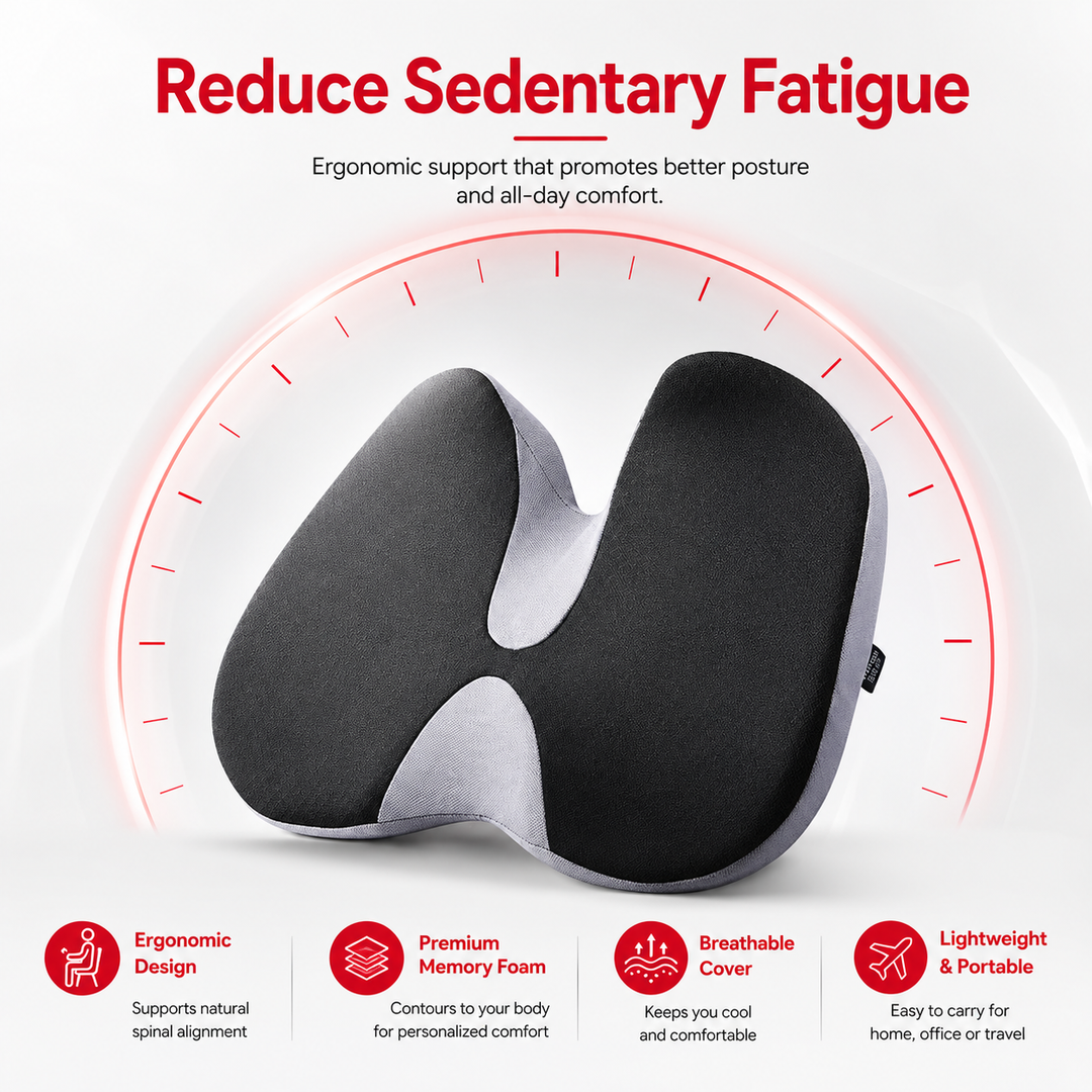 Premium Orthopedic Memory Foam Cushion Non Slip Tailbone Sciatica Seat Cushion Back Support Pressure Relief Chair Car Prostate Comfort Pad