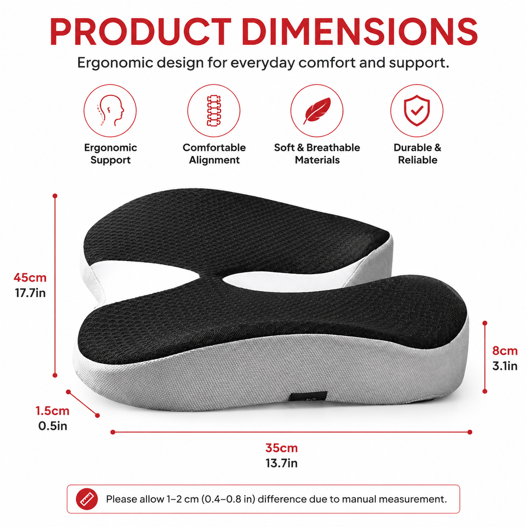Premium Orthopedic Memory Foam Cushion Non Slip Tailbone Sciatica Seat Cushion Back Support Pressure Relief Chair Car Prostate Comfort Pad