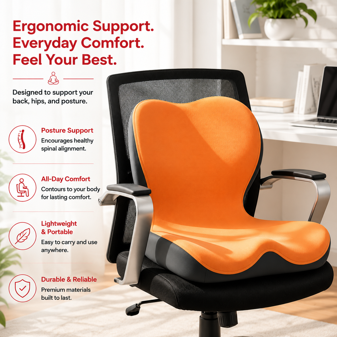 Premium Orthopedic Memory Foam Seat Cushion Coccyx Tailbone Support Ergonomic Office Chair Pressure Relief Posture Support Car Home Travel Washable Cover