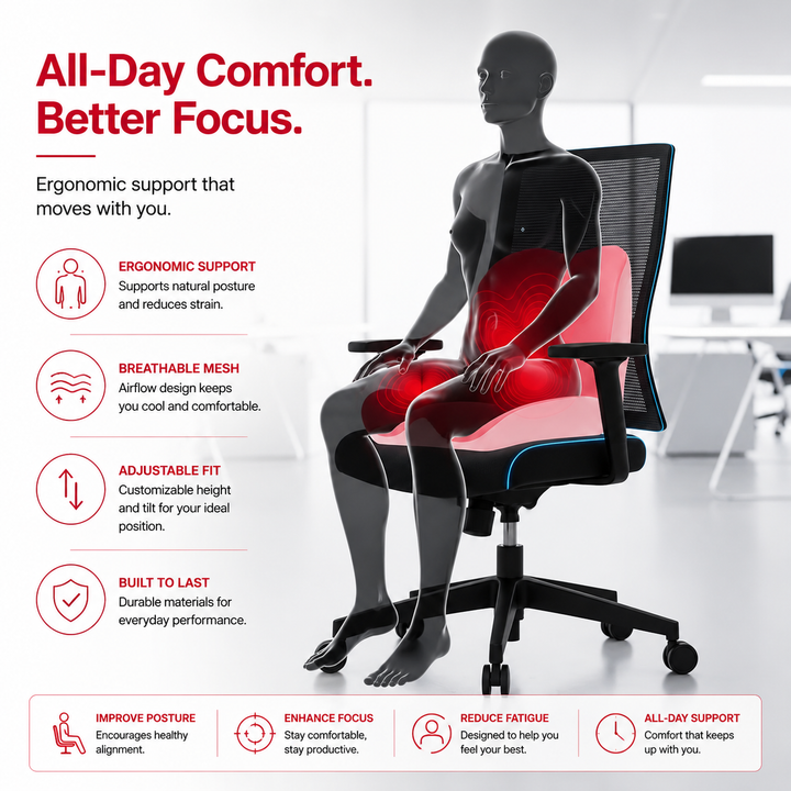 Premium Orthopedic Memory Foam Seat Cushion Coccyx Tailbone Support Ergonomic Office Chair Pressure Relief Posture Support Car Home Travel Washable Cover