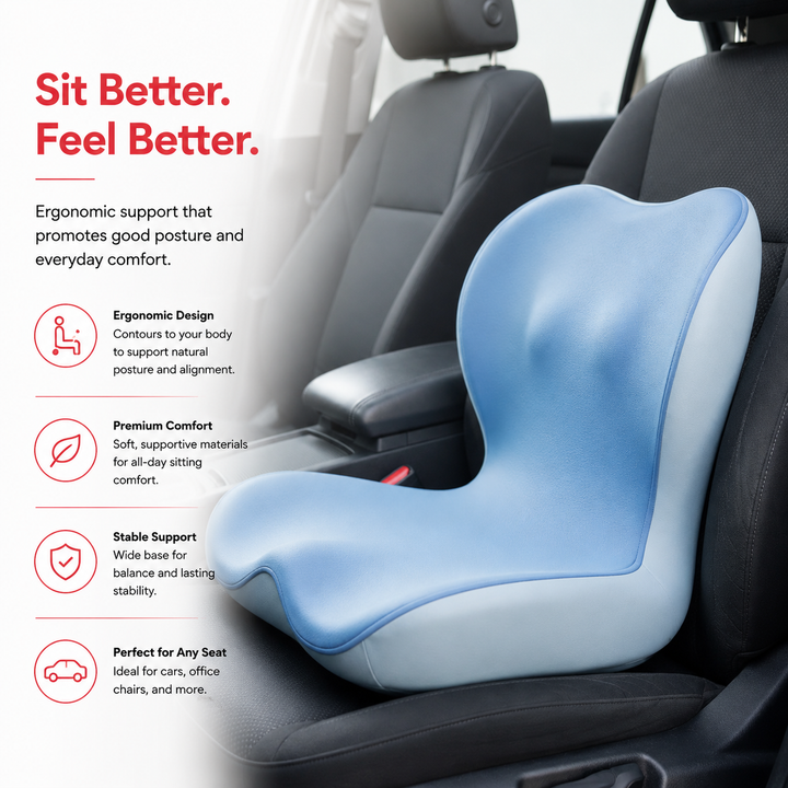 Premium Orthopedic Memory Foam Seat Cushion Coccyx Tailbone Support Ergonomic Office Chair Pressure Relief Posture Support Car Home Travel Washable Cover
