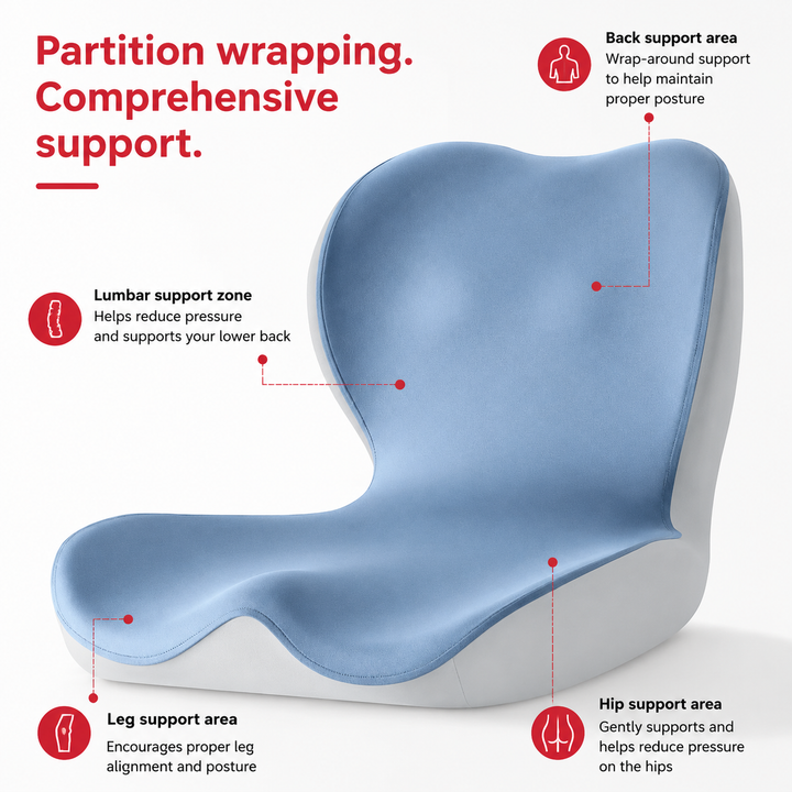 Premium Orthopedic Memory Foam Seat Cushion Coccyx Tailbone Support Ergonomic Office Chair Pressure Relief Posture Support Car Home Travel Washable Cover
