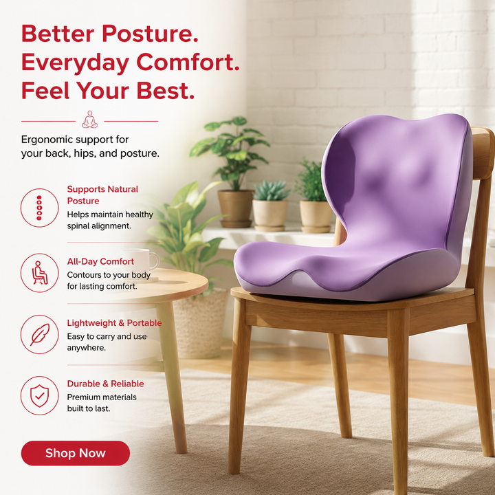 Premium Orthopedic Memory Foam Seat Cushion Coccyx Tailbone Support Ergonomic Office Chair Pressure Relief Posture Support Car Home Travel Washable Cover