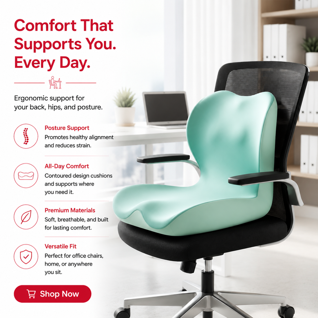 Premium Orthopedic Memory Foam Seat Cushion Coccyx Tailbone Support Ergonomic Office Chair Pressure Relief Posture Support Car Home Travel Washable Cover