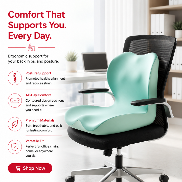 Premium Orthopedic Memory Foam Seat Cushion Coccyx Tailbone Support Ergonomic Office Chair Pressure Relief Posture Support Car Home Travel Washable Cover