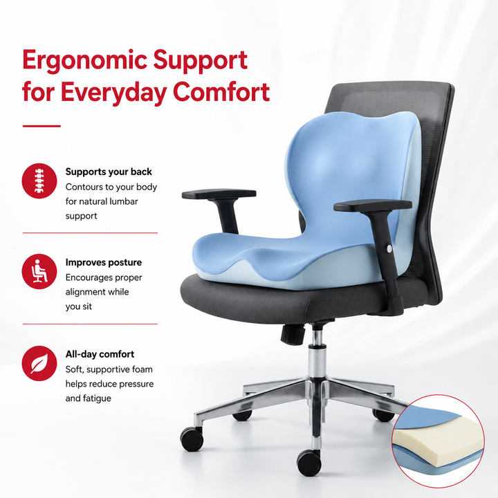 Premium Orthopedic Memory Foam Seat Cushion Coccyx Tailbone Support Ergonomic Office Chair Pressure Relief Posture Support Car Home Travel Washable Cover