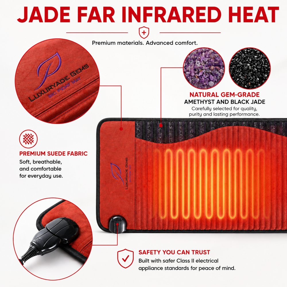 Premium PEMF Infrared Therapy Mat Amethyst Jade Tourmaline Heated Crystal Mattress Full Body Far Infrared Heat 85–159°F Adjustable Wellness Mat